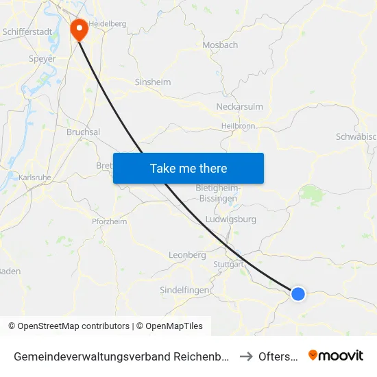 Gemeindeverwaltungsverband Reichenbach An Der Fils to Oftersheim map