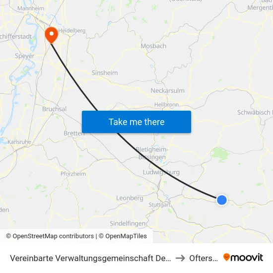Vereinbarte Verwaltungsgemeinschaft Der Stadt Schorndorf to Oftersheim map