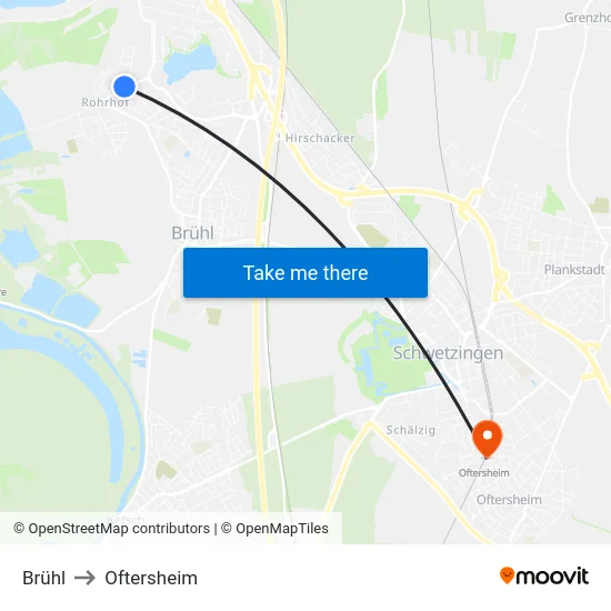 Brühl to Oftersheim map