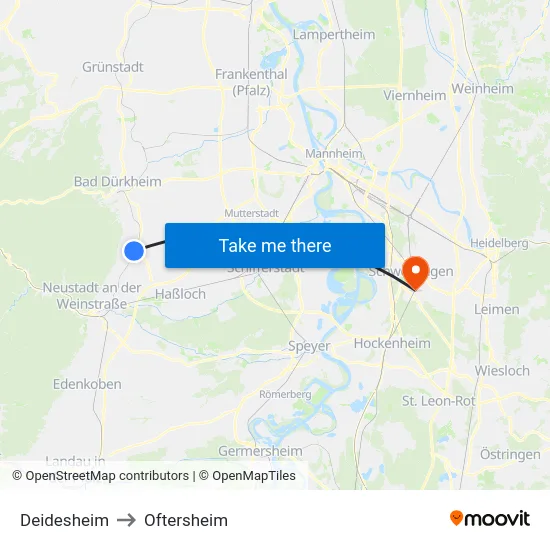 Deidesheim to Oftersheim map