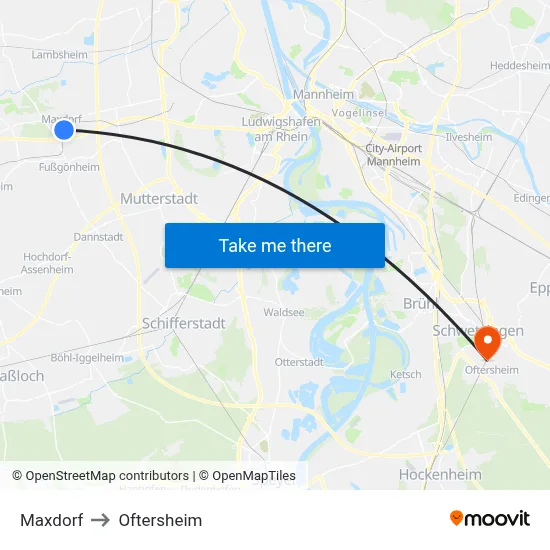 Maxdorf to Oftersheim map
