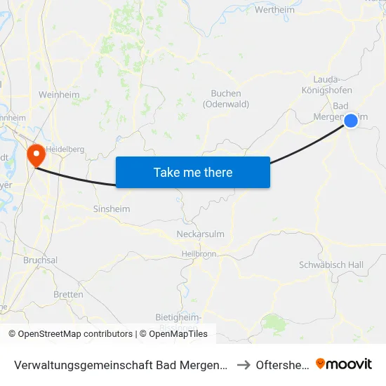 Verwaltungsgemeinschaft Bad Mergentheim to Oftersheim map