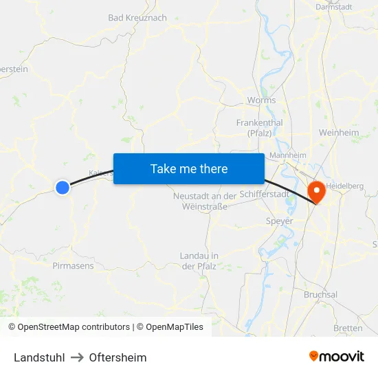 Landstuhl to Oftersheim map