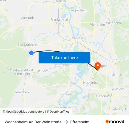 Wachenheim An Der Weinstraße to Oftersheim map
