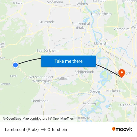 Lambrecht (Pfalz) to Oftersheim map