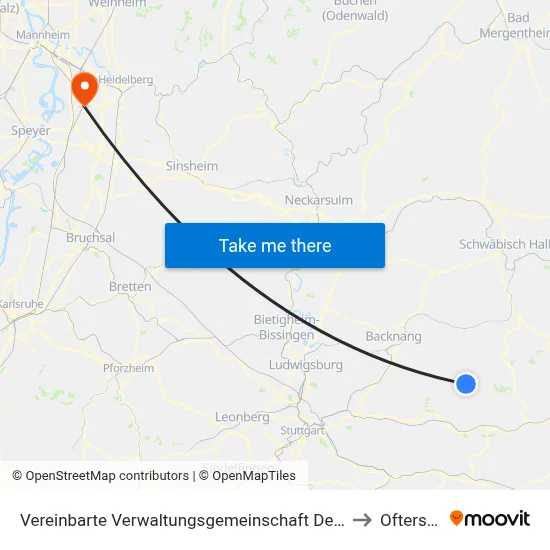 Vereinbarte Verwaltungsgemeinschaft Der Stadt Welzheim to Oftersheim map