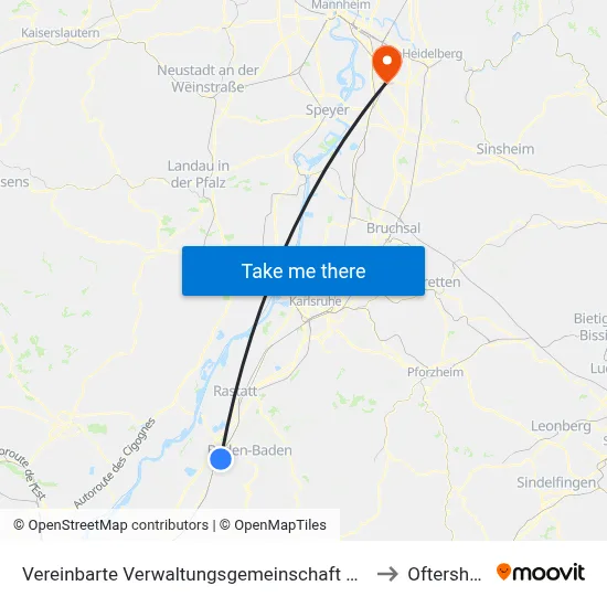 Vereinbarte Verwaltungsgemeinschaft Sinzheim to Oftersheim map