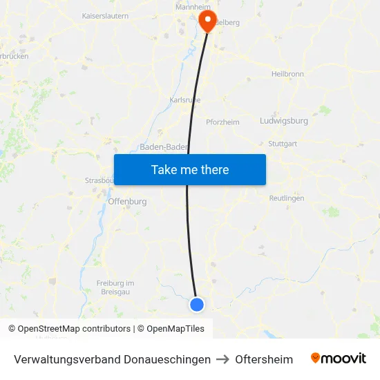 Verwaltungsverband Donaueschingen to Oftersheim map