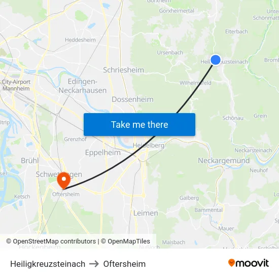 Heiligkreuzsteinach to Oftersheim map