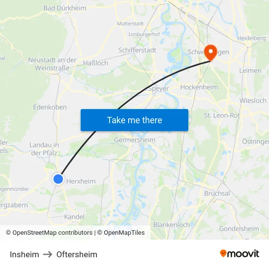 Insheim to Oftersheim map