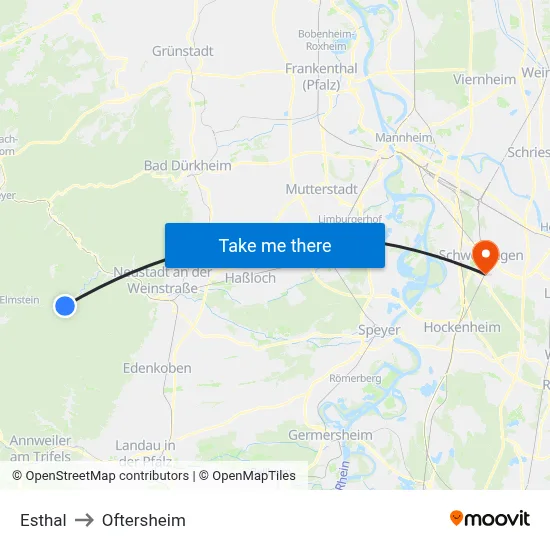 Esthal to Oftersheim map