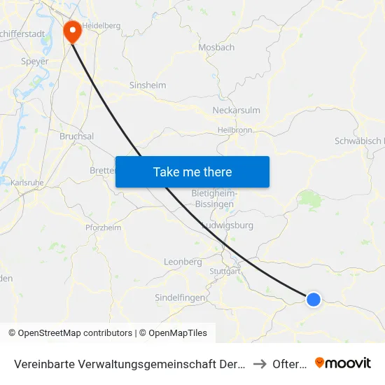 Vereinbarte Verwaltungsgemeinschaft Der Stadt Ebersbach An Der Fils to Oftersheim map
