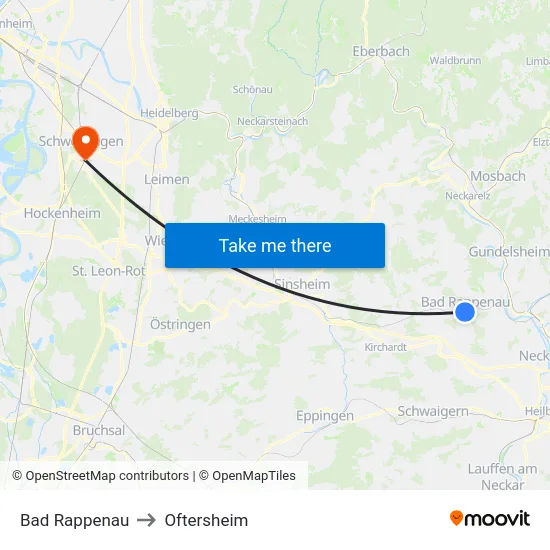 Bad Rappenau to Oftersheim map