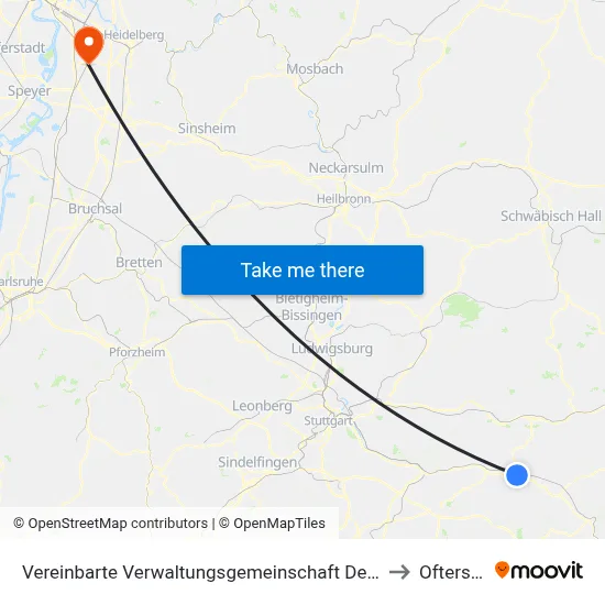 Vereinbarte Verwaltungsgemeinschaft Der Stadt Göppingen to Oftersheim map