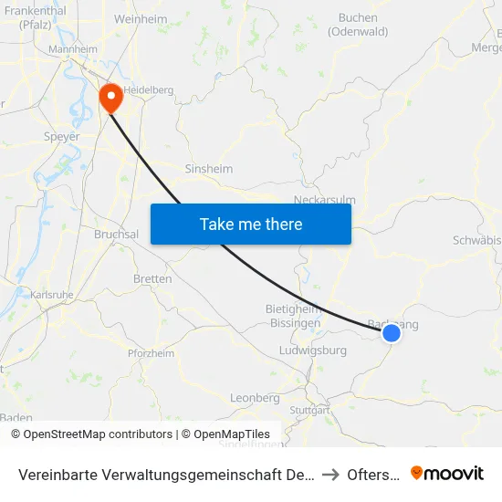 Vereinbarte Verwaltungsgemeinschaft Der Stadt Backnang to Oftersheim map