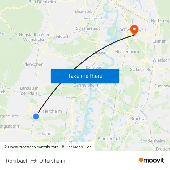 Rohrbach to Oftersheim map