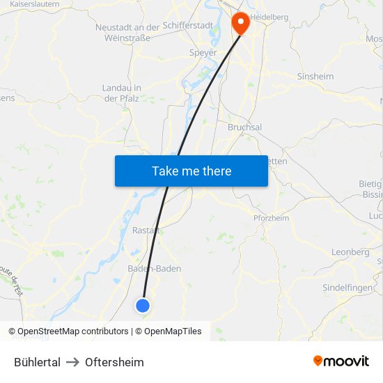 Bühlertal to Oftersheim map