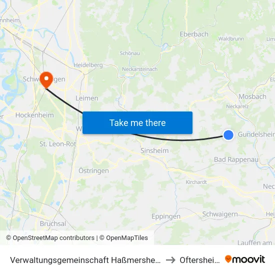 Verwaltungsgemeinschaft Haßmersheim to Oftersheim map
