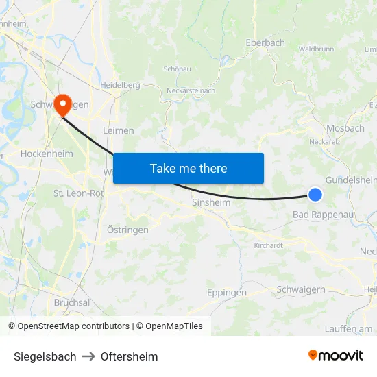 Siegelsbach to Oftersheim map