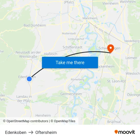 Edenkoben to Oftersheim map