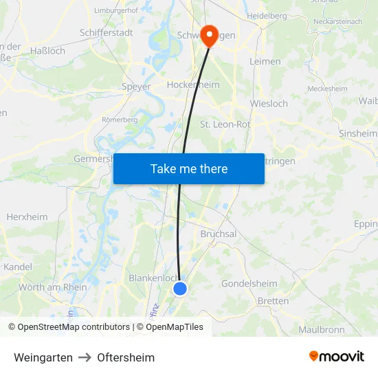 Weingarten to Oftersheim map