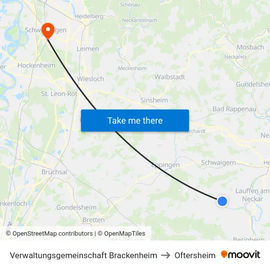 Verwaltungsgemeinschaft Brackenheim to Oftersheim map