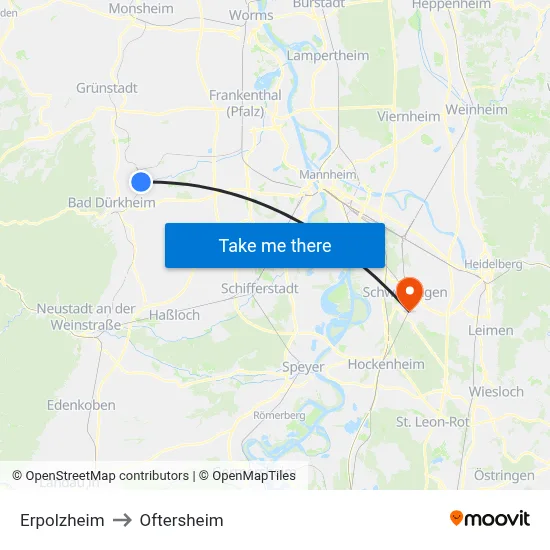 Erpolzheim to Oftersheim map