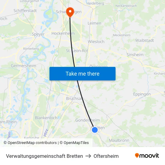 Verwaltungsgemeinschaft Bretten to Oftersheim map