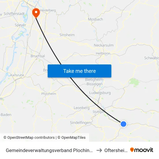 Gemeindeverwaltungsverband Plochingen to Oftersheim map