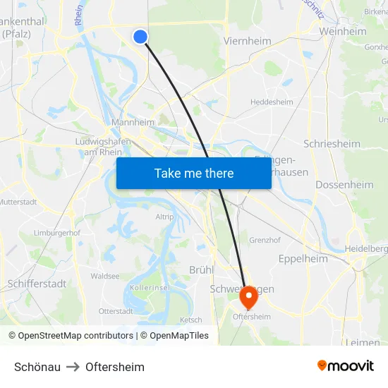 Schönau to Oftersheim map