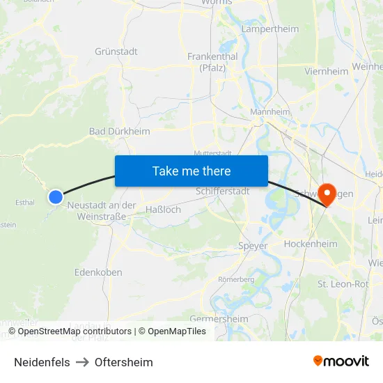 Neidenfels to Oftersheim map