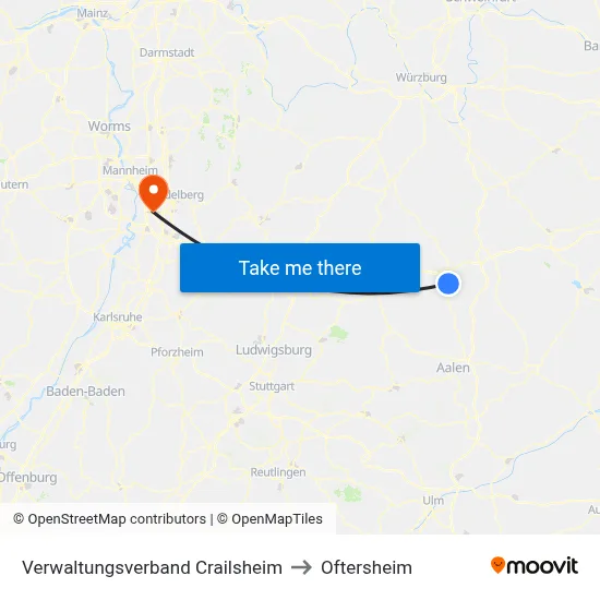 Verwaltungsverband Crailsheim to Oftersheim map