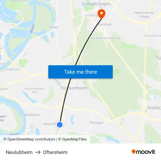 Neulußheim to Oftersheim map