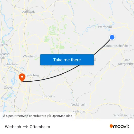 Werbach to Oftersheim map