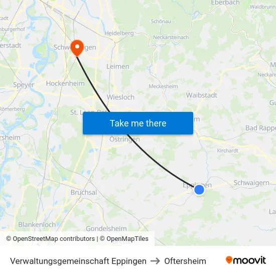 Verwaltungsgemeinschaft Eppingen to Oftersheim map