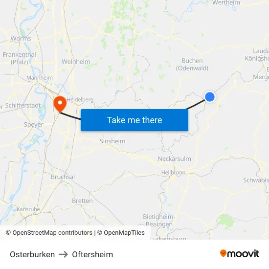 Osterburken to Oftersheim map