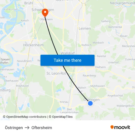 Östringen to Oftersheim map