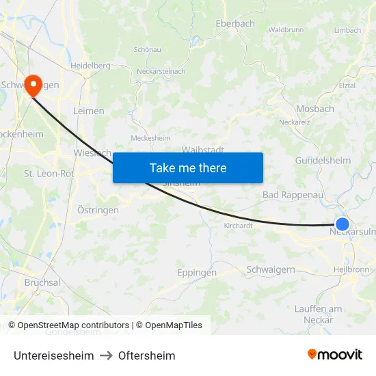 Untereisesheim to Oftersheim map