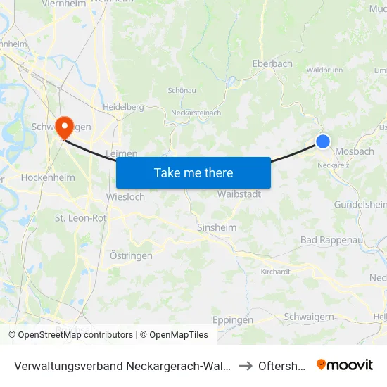 Verwaltungsverband Neckargerach-Waldbrunn to Oftersheim map