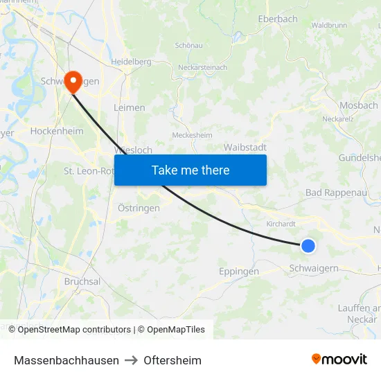 Massenbachhausen to Oftersheim map