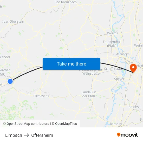 Limbach to Oftersheim map
