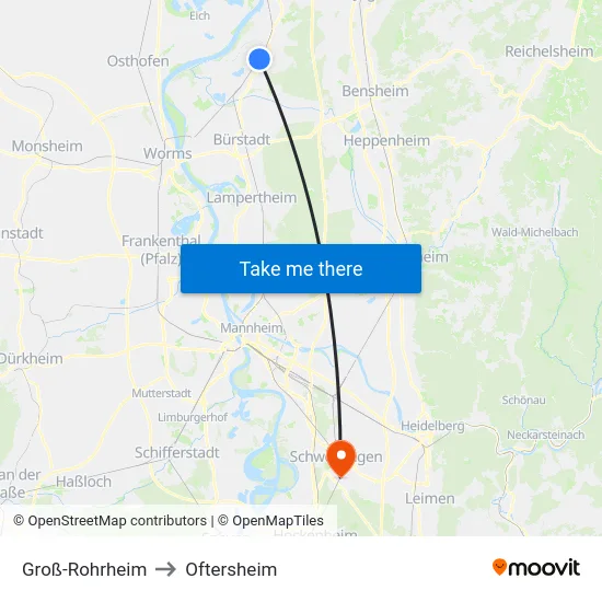 Groß-Rohrheim to Oftersheim map