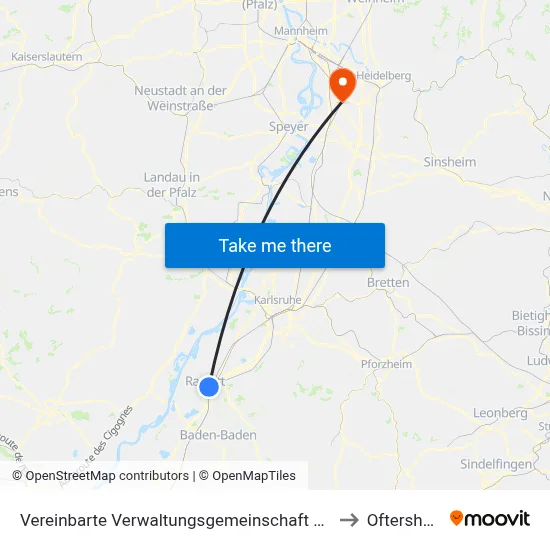 Vereinbarte Verwaltungsgemeinschaft Rastatt to Oftersheim map