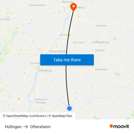 Hüfingen to Oftersheim map