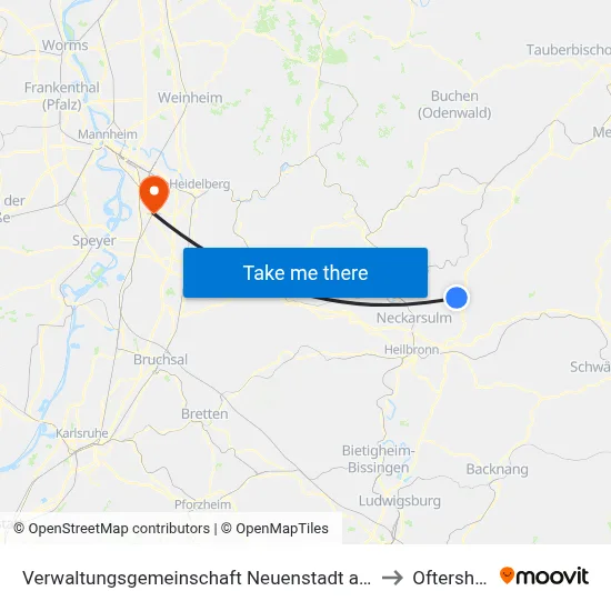 Verwaltungsgemeinschaft Neuenstadt am Kocher to Oftersheim map