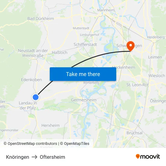 Knöringen to Oftersheim map
