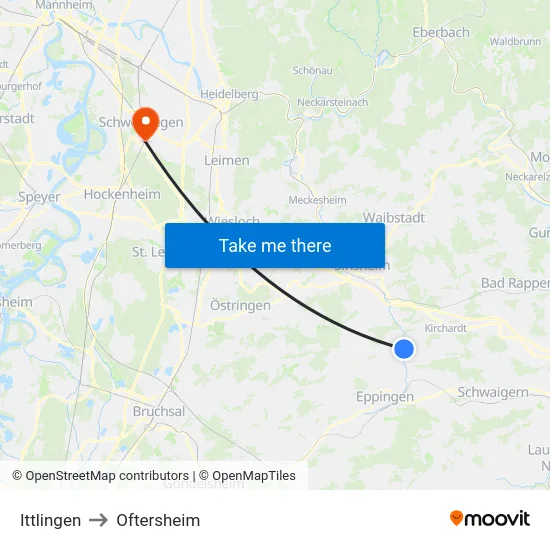 Ittlingen to Oftersheim map