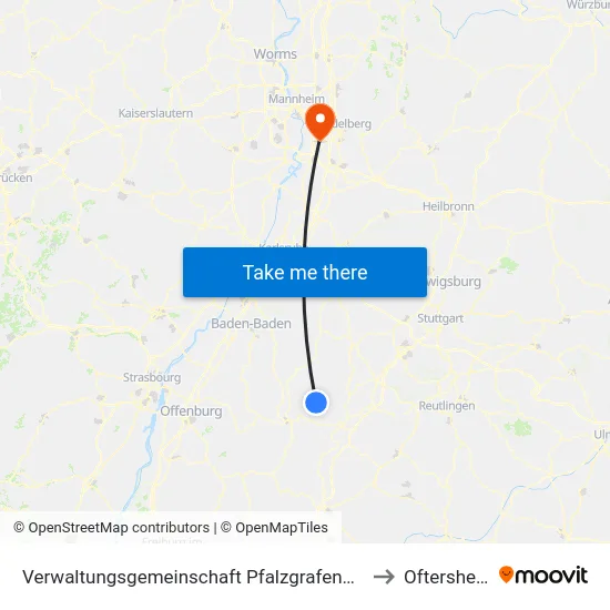 Verwaltungsgemeinschaft Pfalzgrafenweiler to Oftersheim map