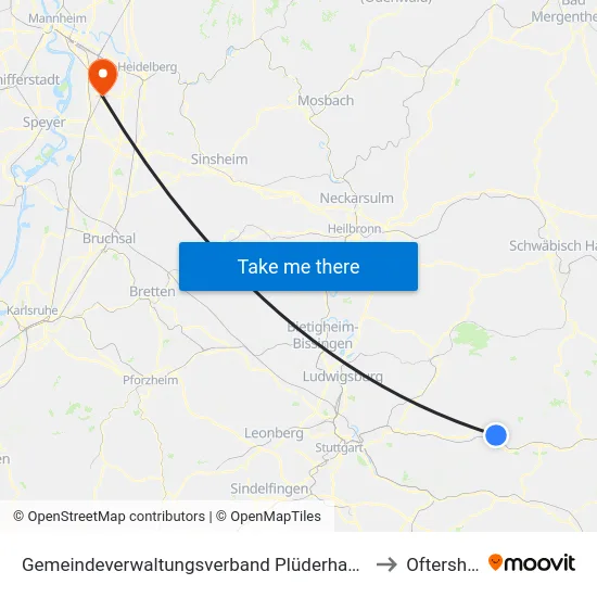 Gemeindeverwaltungsverband Plüderhausen-Urbach to Oftersheim map