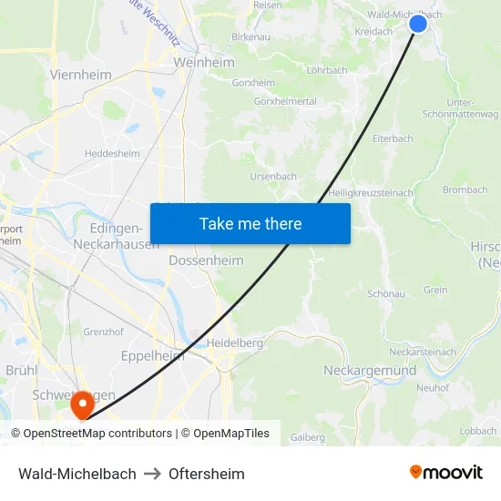 Wald-Michelbach to Oftersheim map